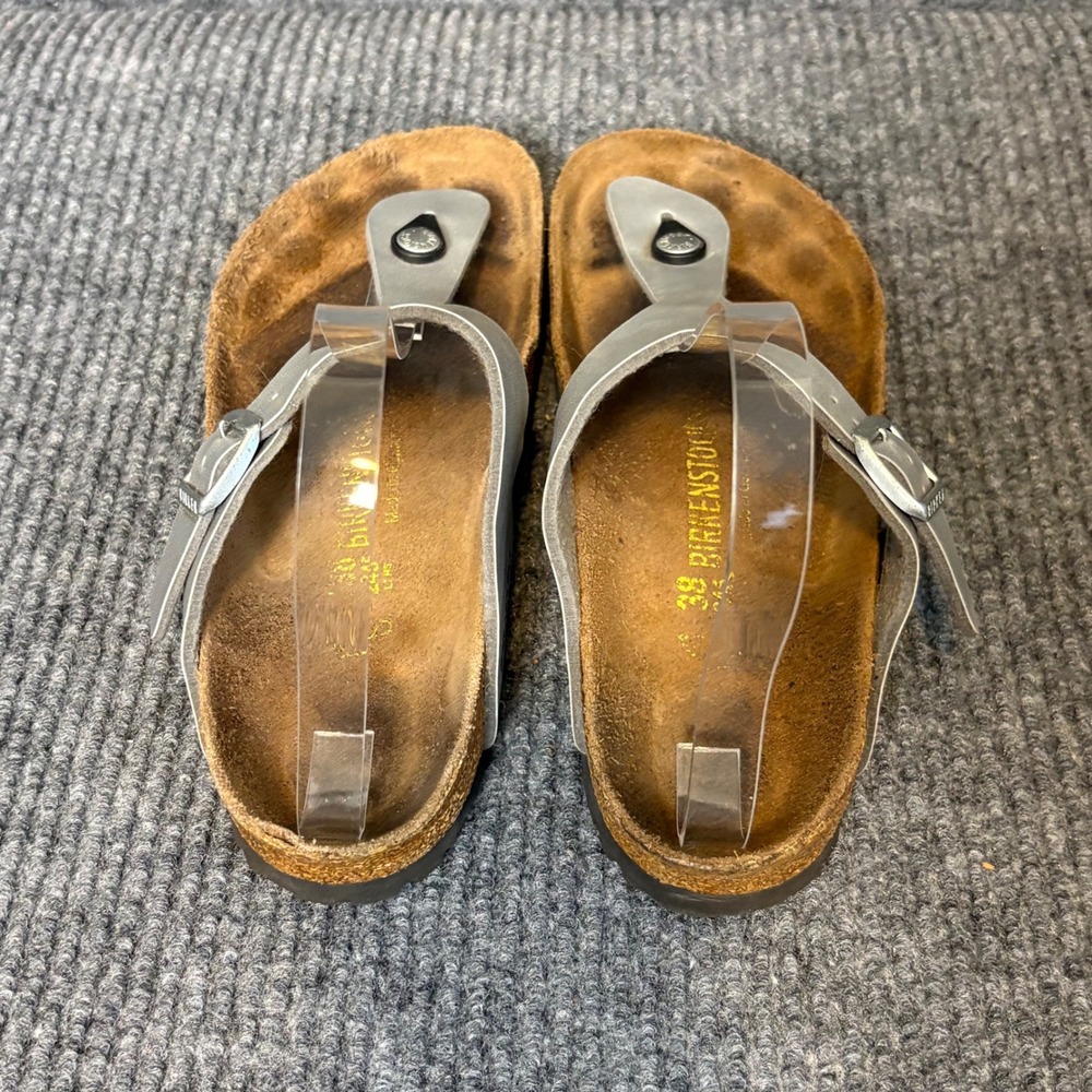 Birkenstock Gizeh Silver Metallic Birko Flor Thong Sandals Womens EU 38 US 7 7.5 - Picture 3 of 7